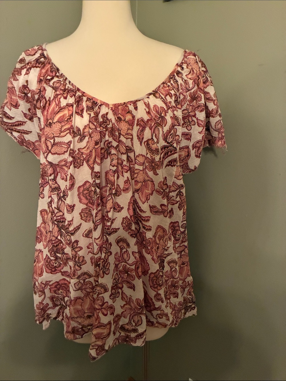 Free People Rose Print Boho Scoop Neck Blouse